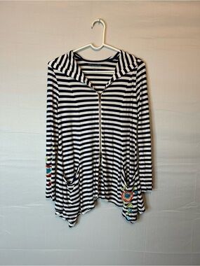 Soft Surroundings Women’s XS Zip Up Hoodie Striped Embroidered Coastal 75